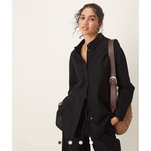 ASOS DESIGN Oversized Linen Look Shirt Small Summer Long Sleeve Beach Cotton